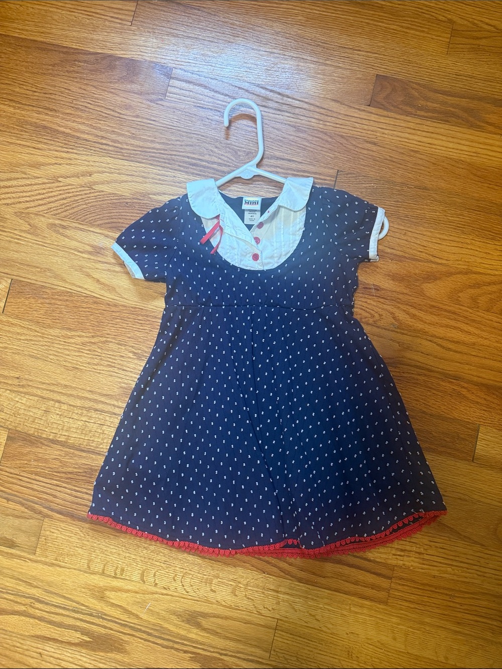 Harajuku Lovers Navy Blue Polka Dot Dress with White Collar and Red Trim